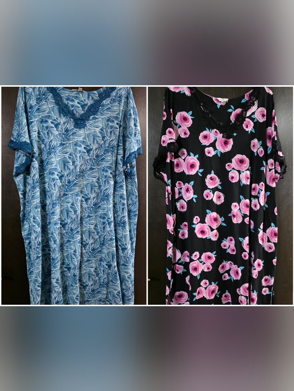 Secret Treasures Blue/White/Black Floral Nightgowns (Pair) Size 4X(26W-28W)